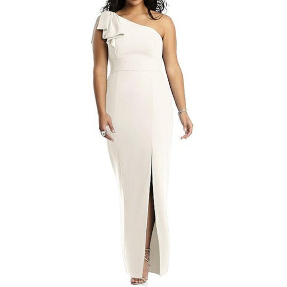 After Six Wedding Dress Size 18 Style 6769 NEW Ivory One Shoulder Bow FORMAL - Picture 1 of 6